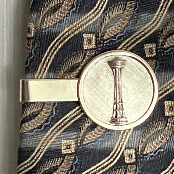 Tie Clip and Cuff Links Set Vintage Brushed Silver Tone - Picture 3 of 10